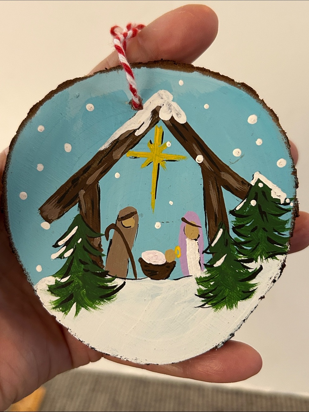 Hand-Painted Nativity scene Wooden Ornament Christmas tree Holiday Home Decor